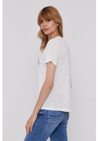 Pepe Jeans T-shirt Astrid damski kolor kremowy. Okazja: na co dzień. Kolor: beżowy. Materiał: dzianina. Wzór: nadruk. Styl: casual #5
