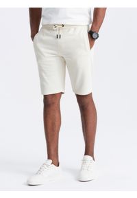 Ombre Clothing - Szorty męskie dresowe przed kolano BASIC – kremowe V5 - Rozmiar: XXL. Okazja: na co dzień. Kolor: kremowy. Materiał: dresówka. Styl: sportowy, casual