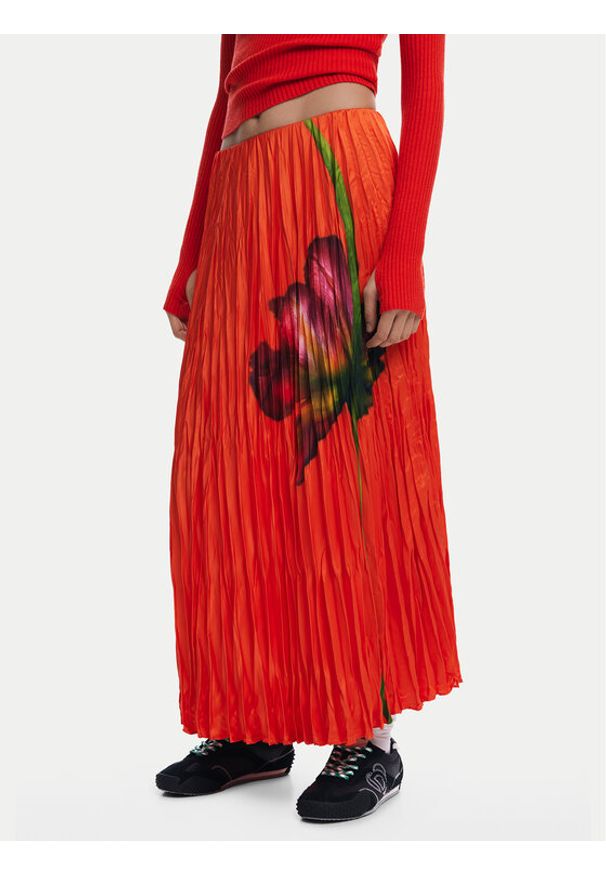 Desigual Spódnica plisowana Follet 25SWFW06 Pomarańczowy Regular Fit. Kolor: pomarańczowy. Materiał: syntetyk