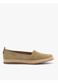 Ryłko - Oliwkowe espadryle damskie. Nosek buta: okrągły. Zapięcie: bez zapięcia. Kolor: oliwkowy. Materiał: welur, skóra. Sezon: lato, wiosna. Obcas: na obcasie. Styl: wakacyjny, street #1