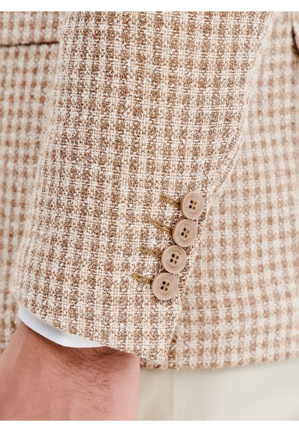 Pako Lorente - PAKO LORENTE – Beżowa marynarka w pepitkę. Okazja: na co dzień. Kolor: beżowy. Materiał: poliester, wiskoza. Sezon: wiosna. Styl: casual