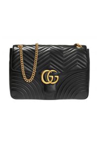 Gucci - GUCCI Skórzana duża torebka GG Marmont. Kolor: czarny. Wzór: jodełka. Materiał: skórzane. Rozmiar: duże. Rodzaj torebki: na ramię #5