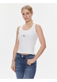 Calvin Klein Jeans Top J20J222566 Biały Slim Fit. Kolor: biały. Materiał: bawełna