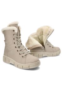Beżowe Botki Rieker Ocieplane Buty Damskie. Kolor: beżowy. Materiał: skóra. Sezon: zima #4