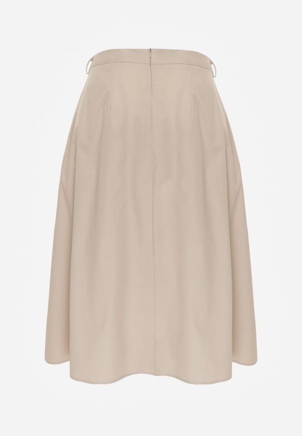 Renee - Beżowa Bawełniana Spódnica o Rozkloszowanym Kroju z Plisami Nerimara. Okazja: na co dzień. Kolor: beżowy. Materiał: bawełna. Wzór: aplikacja. Sezon: lato. Styl: casual