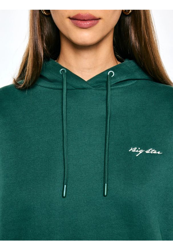 Big-Star - Bluza damska z kapturem zielona Megan 304. Okazja: na co dzień. Typ kołnierza: kaptur. Kolor: zielony. Materiał: dzianina. Wzór: haft. Styl: casual, elegancki
