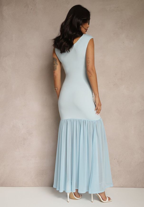 Renee - Niebieska Sukienka Koktajlowa z Wiskozą i Marszczeniem Galoriella. Kolor: niebieski. Materiał: wiskoza. Styl: wizytowy