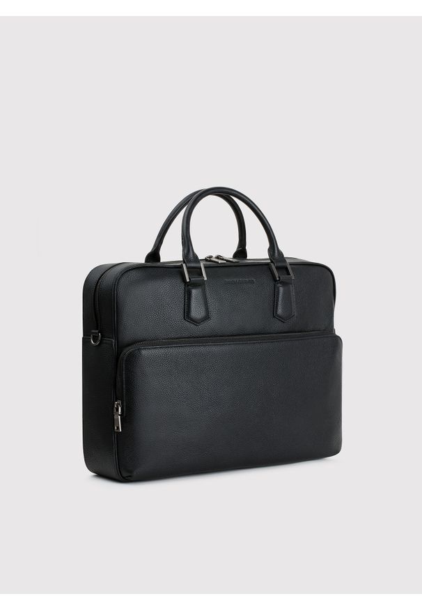 Pako Lorente - PAKO LORENTE - Czarna skórzana aktówka męska. Kolor: czarny. Materiał: skóra