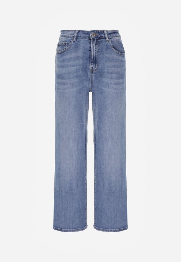 Born2be - Niebieskie Bawełniane Jeansy z Wysokim Stanem i Szerokimi Nogawkami Marydia. Okazja: na co dzień. Stan: podwyższony. Kolekcja: plus size. Kolor: niebieski. Styl: elegancki, casual, klasyczny