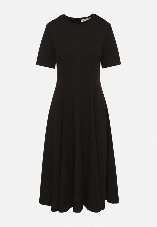 Born2be - Czarna Sukienka Rozkloszowana z Taliowaniem Telorwena. Okazja: na wesele, na randkę, na ślub cywilny. Kolor: czarny. Długość rękawa: krótki rękaw. Styl: klasyczny