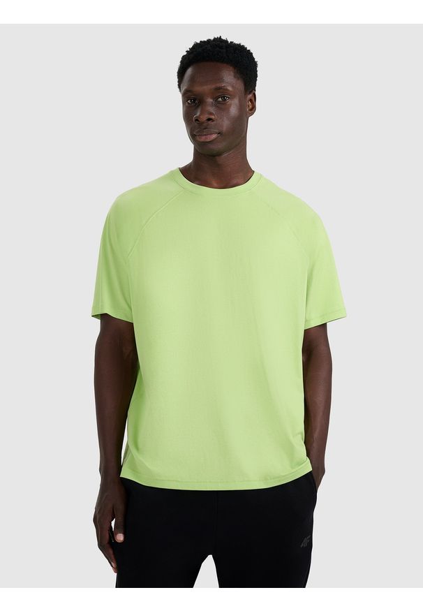 4f - 4F T-shirt oversize gładki męski - zielony M. Okazja: na co dzień. Kolor: zielony. Materiał: jersey, materiał, bawełna. Długość rękawa: krótki rękaw. Długość: krótkie. Wzór: gładki. Styl: casual, klasyczny, sportowy