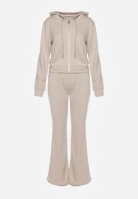 Renee - Beżowy Komplet Dresowy z Bawełny Spodnie Dzwony i Rozpinana Bluza z Kapturem Auim. Kolor: beżowy. Materiał: bawełna, dresówka #5