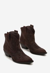 Born2be - Brązowe Niskie Botki Kowbojki Zdobione Cyrkoniami Lannore. Okazja: na co dzień. Kolor: brązowy. Materiał: jeans. Wzór: aplikacja. Sezon: zima, jesień. Styl: klasyczny, casual #4