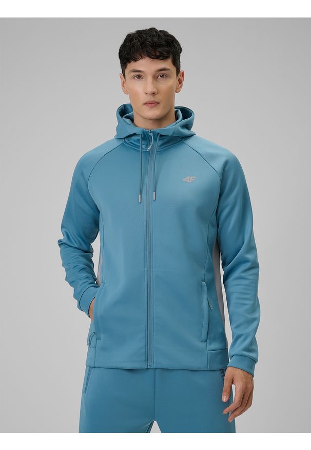 4f - 4F Bluza treningowa regular z kapturem męska - niebieska 3XL. Typ kołnierza: kaptur. Kolor: niebieski. Materiał: skóra. Długość rękawa: raglanowy rękaw. Styl: sportowy