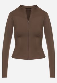 Born2be - Brązowa Bluza Sportowa Zapinana na Suwak Letara. Okazja: na co dzień, do pracy. Kolor: brązowy. Materiał: jeans. Długość rękawa: długi rękaw. Długość: długie. Styl: sportowy #2