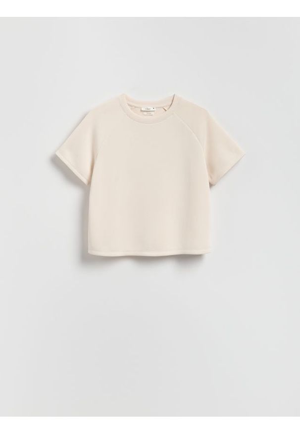 Reserved - T-shirt z modalem - beżowy. Kolor: beżowy. Materiał: dzianina