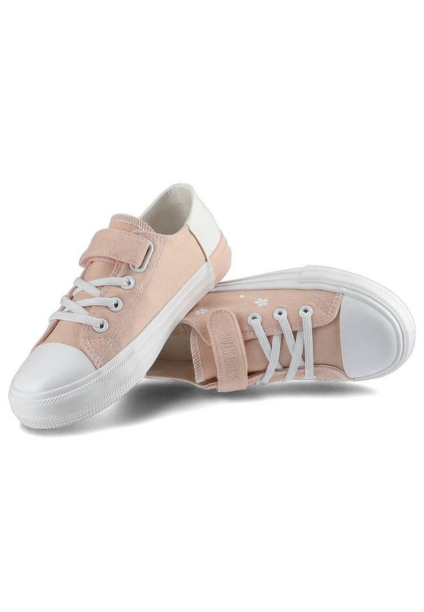 Big-Star - Różowe Trampki Big Star Dziecięce Buty Na Rzep. Okazja: na uczelnię, na co dzień, na spacer. Zapięcie: rzepy. Kolor: różowy. Materiał: materiał, guma. Szerokość cholewki: normalna. Wzór: aplikacja, kwiaty. Sezon: wiosna, lato. Styl: casual