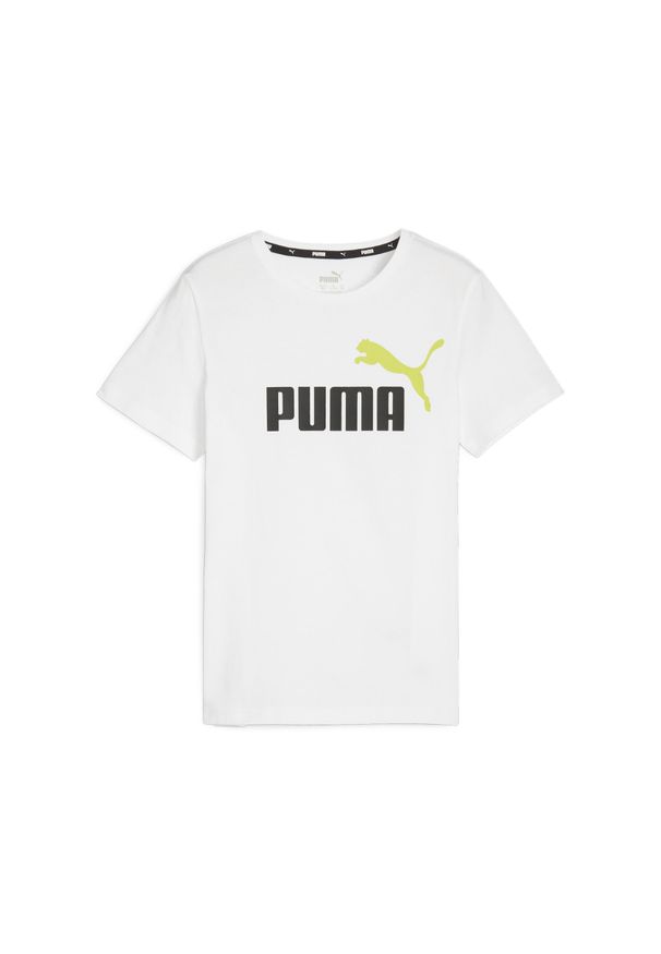 Koszulka Dziecięca Puma Ess+2 Col Logo Tee. Kolor: zielony, biały, wielokolorowy. Materiał: bawełna. Wzór: kolorowy. Sport: joga i pilates