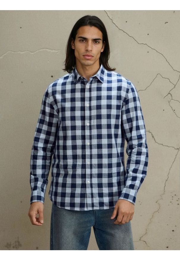 Sinsay - Bawełniana koszula w kratę - niebieski. Kolor: niebieski. Materiał: bawełna