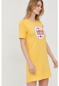 Love Moschino sukienka kolor żółty mini prosta. Okazja: na co dzień. Kolor: żółty. Długość rękawa: krótki rękaw. Wzór: nadruk. Typ sukienki: proste. Styl: casual. Długość: mini #2
