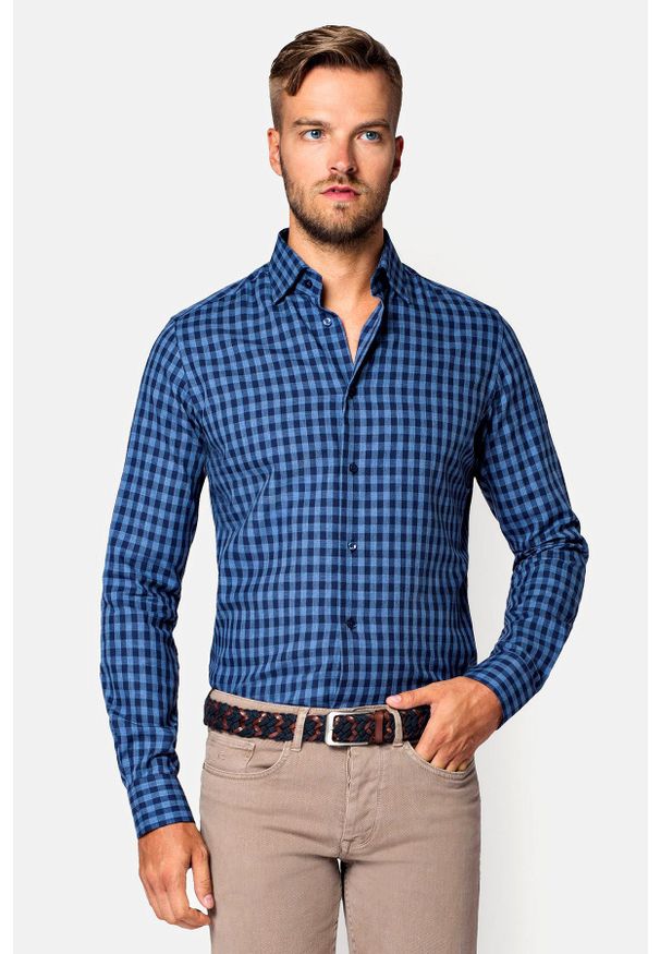 Lancerto - Koszula w Kratę Famara. Okazja: na co dzień. Materiał: jeans, tkanina, bawełna, dzianina. Wzór: kratka, ze splotem. Styl: casual