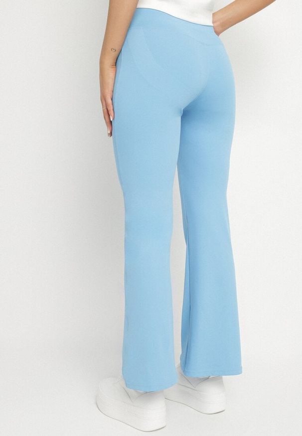 Born2be - Niebieskie Spodnie Legginsy Typu Dzwony z Wysokim Stanem Melonell. Stan: podwyższony. Kolor: niebieski