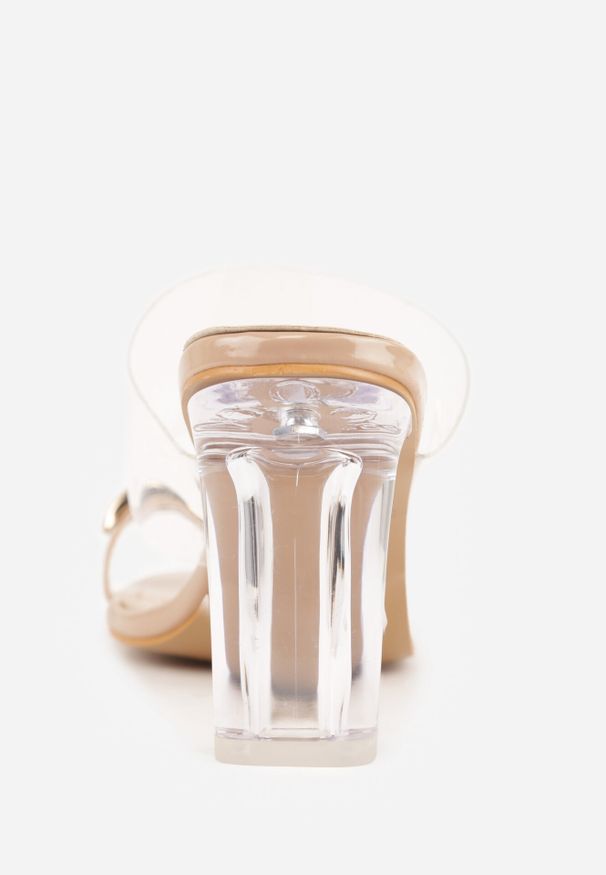 Born2be - Beżowe Klapki na Słupku z Transparentnym Paskiem i Obcasem Ryrnell. Okazja: na co dzień. Kolor: beżowy. Materiał: jeans, materiał. Obcas: na obcasie. Styl: casual, klasyczny, elegancki. Wysokość obcasa: średni