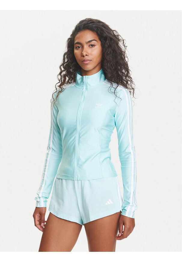 Adidas - adidas Bluza adicolor 3-Stripes JC5579 Turkusowy Slim Fit. Kolor: turkusowy. Materiał: syntetyk