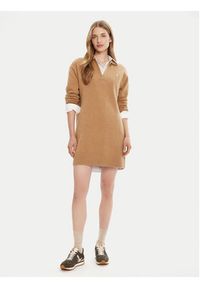 Polo Ralph Lauren Sukienka dzianinowa 211A91143001 Beżowy Slim Fit. Typ kołnierza: polo. Kolor: beżowy. Materiał: wełna