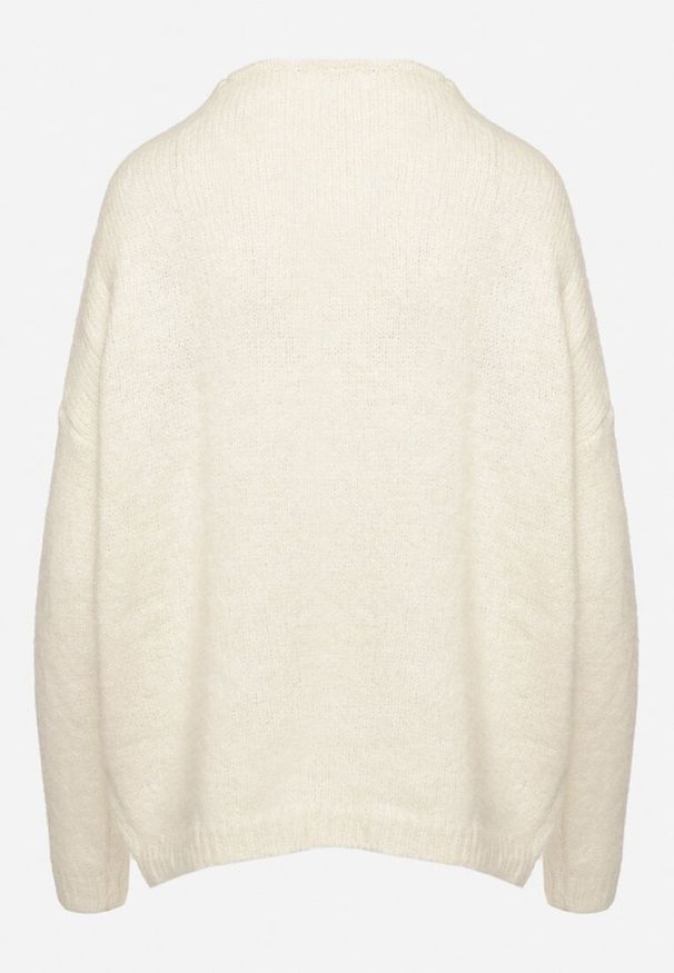 Born2be - Jasnobeżowy Sweter z Wełną Ozdobnymi Kwiatami 3D i Cekinami Yasimi. Okazja: na co dzień. Typ kołnierza: dekolt w kształcie V. Kolor: beżowy. Materiał: wełna. Wzór: kwiaty. Styl: klasyczny, elegancki, casual
