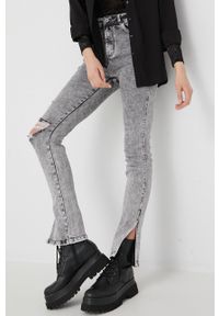 Answear Lab jeansy STRAIGHT damskie high waist. Stan: podwyższony. Kolor: szary. Styl: wakacyjny