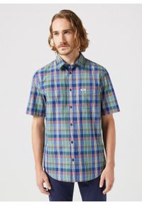 Wrangler - WRANGLER SS 1 PKT SHIRT MĘSKA KOSZULA W KRATĘ KRATA BLUE MADARAS 112350503