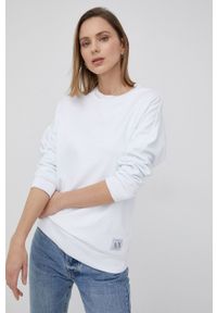 Armani Exchange bluza bawełniana damska kolor biały gładka. Kolor: biały. Materiał: bawełna. Wzór: gładki