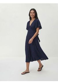 Reserved - Sukienka midi z lyocellem - granatowy. Kolor: niebieski. Materiał: wiskoza. Długość: midi