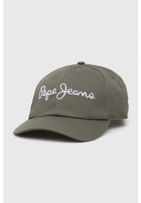 Pepe Jeans czapka z daszkiem bawełniana Wally kolor zielony z aplikacją. Kolor: zielony. Materiał: bawełna. Wzór: aplikacja #1