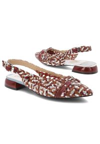 Sandały damskie Anekke, ze skóry naturalnej pleciona cholewka pasek z tyłu niski obcas eleganckie, czerwone, 42383-416. Zapięcie: pasek. Kolor: czerwony. Materiał: skóra. Obcas: na obcasie. Styl: elegancki. Wysokość obcasa: niski #3