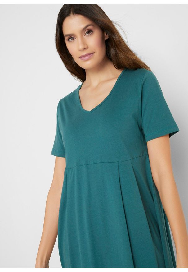 bonprix - Sukienka midi z bawełnianego dżerseju. Kolor: niebieski. Materiał: jersey, bawełna. Długość: midi