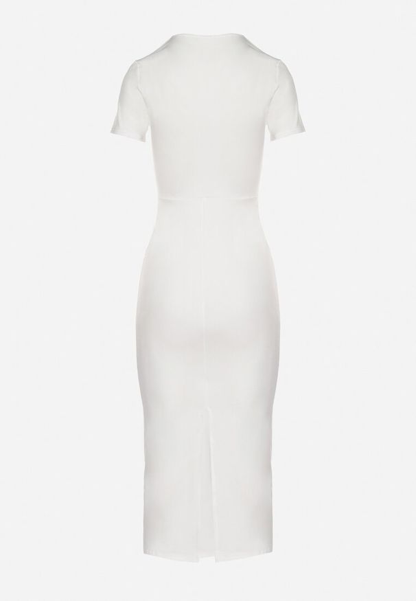 Born2be - Biała Sukienka Dopasowana Bodycon z Dekoltem w Serek Efricene. Okazja: na co dzień. Typ kołnierza: dekolt w serek. Kolor: biały. Materiał: jeans. Długość rękawa: krótki rękaw. Typ sukienki: bodycon. Styl: casual, klasyczny