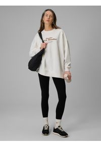 4f - 4F Legginsy dzianinowe damskie - czarne S. Okazja: na co dzień. Stan: podwyższony. Kolor: czarny. Materiał: dzianina. Długość: długie. Wzór: gładki, jednolity, ze splotem. Styl: casual, sportowy #1