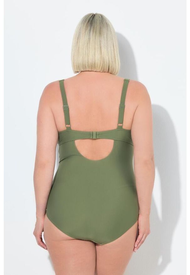 ULLA POPKEN - Damski Strój kąpielowy fiszbiny miękkie miseczki regulowane ramiączka. Kolekcja: plus size. Kolor: zielony. Materiał: elastan, poliamid, materiał