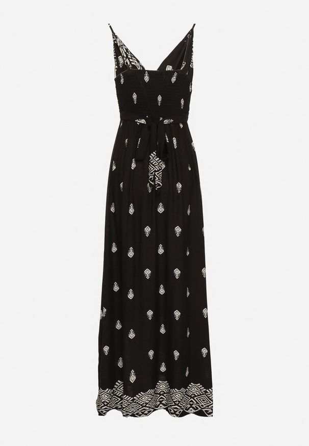 Born2be - Czarna Bawełniana Sukienka Rozkloszowana z Kopertowym Dekoltem i Wiązaniem Revevra. Okazja: na co dzień, na randkę. Typ kołnierza: dekolt kopertowy. Kolor: czarny. Materiał: bawełna. Długość rękawa: na ramiączkach. Typ sukienki: kopertowe. Styl: casual