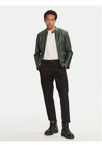 Serge Pariente Kurtka skórzana Leman 2 Zielony Slim Fit. Kolor: zielony. Materiał: skóra #5