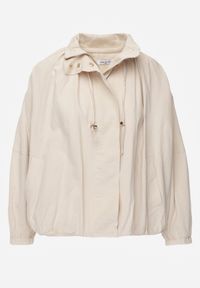 Renee - Beżowa Oversizowa Kurtka Przejściowa o Kroju Bombki z Bawełny i Wiskozy Birana. Okazja: na co dzień. Typ kołnierza: kaptur. Kolor: beżowy. Materiał: wiskoza, bawełna. Styl: casual #4