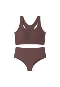 Intica - Komplet sportowy z usztywnianym topem dla aktywnych Lizet. Kolor: brązowy. Materiał: materiał, skóra