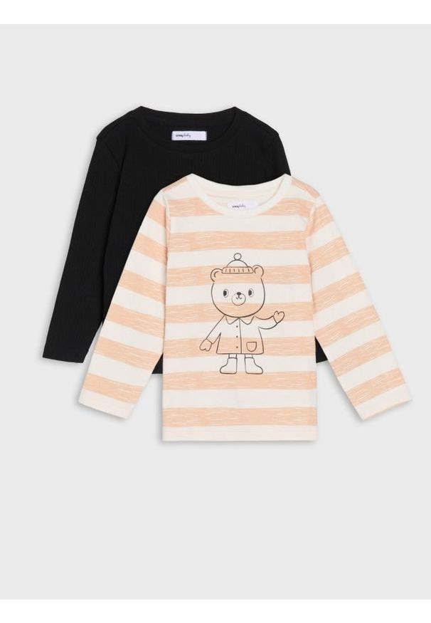 Sinsay - Koszulki z długimi rękawami 2 pack - kremowy. Kolor: kremowy. Długość rękawa: długi rękaw. Długość: długie