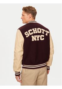 SCHOTT N.Y.C. Kurtka bomber LC8705 Bordowy Regular Fit. Kolor: czerwony. Materiał: skóra, wełna