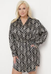 Born2be - Czarna Pudełkowa Sukienka Mini z Wiązanym Paskiem Hrina. Kolor: czarny. Materiał: materiał. Długość: mini #3