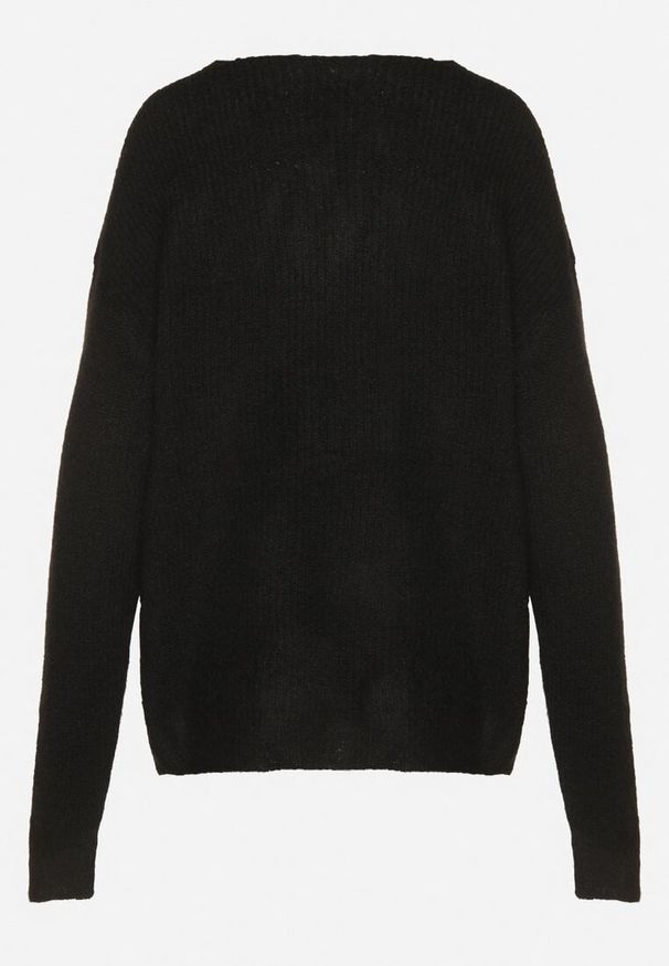 Born2be - Czarny Sweter z Dodatkiem Wełny i Trójkątnym Dekoltem Esmina. Okazja: na co dzień. Kolor: czarny. Materiał: wełna. Styl: elegancki, casual, klasyczny