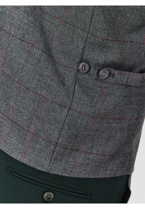 Pako Lorente - PAKO LORENTE – Szara dwurzędowa kamizelka męska w kratę. Okazja: na ślub cywilny, na wesele. Kolor: szary. Styl: elegancki, młodzieżowy