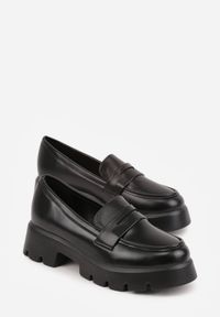 Born2be - Czarne Mokasyny na Grubej Tłoczonej Podeszwie Dorikharei. Okazja: na co dzień. Kolor: czarny. Materiał: prążkowany, jeans. Styl: casual, elegancki, klasyczny #8